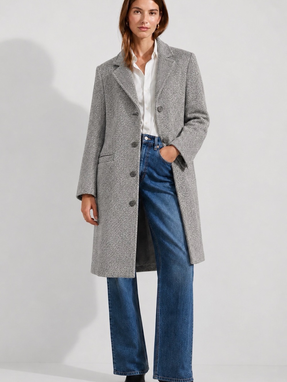 Ralph Lauren Grey Herringbone Wool Blend Tailored Blazer Coat Size 4